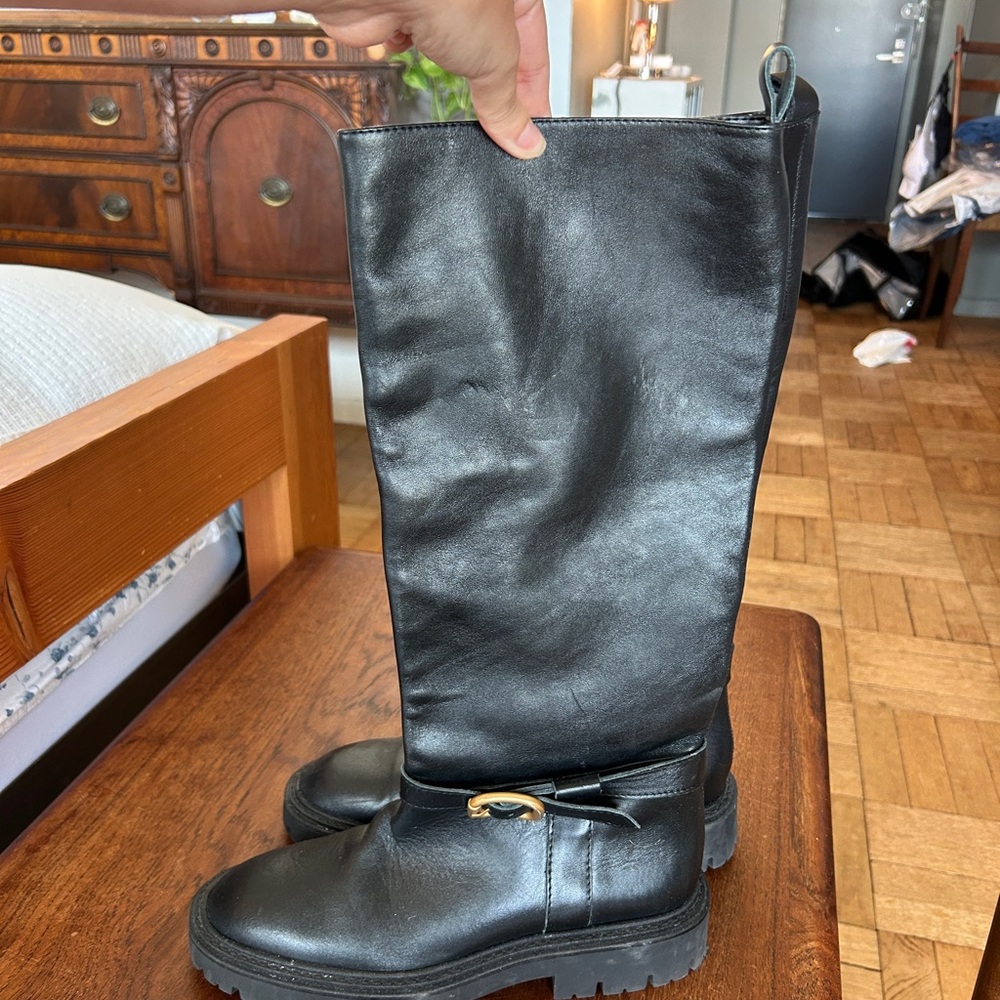 Zara Black Leather Combat Boots